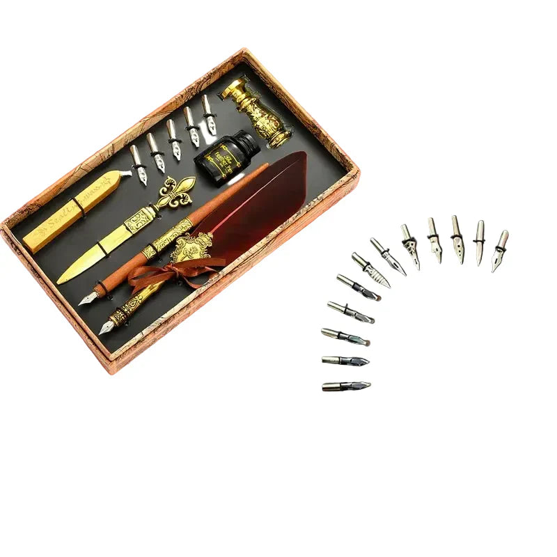 Set Penna Calligrafica con Inchiostro, 5 Pennini e Scatola