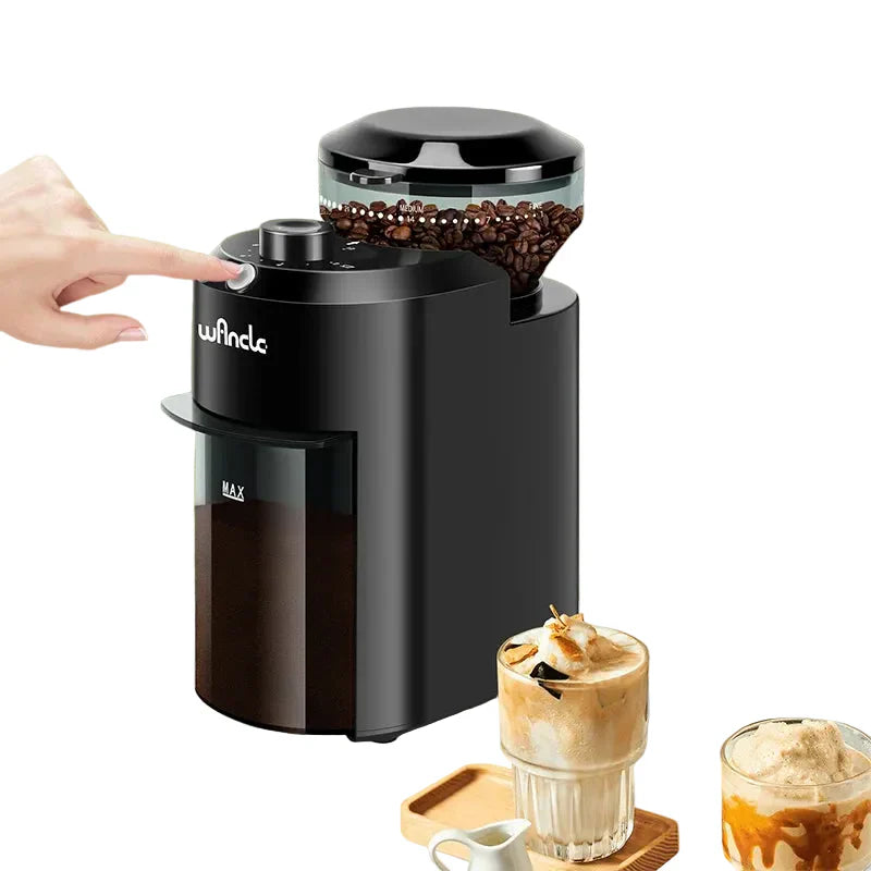 Macinacaffè Elettrico a Macine Piane 28 Livelli – Macinino Regolabile per Espresso, Filtro e French Press (120V–220V) Descrizione del Prodott