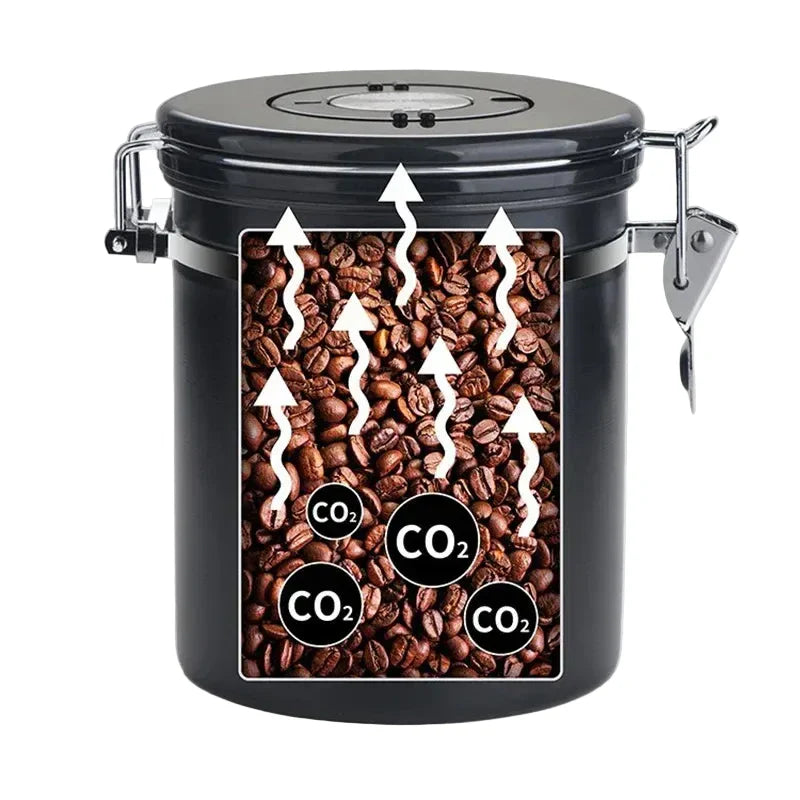 Contenitore Ermetico per Caffè 1,8L in Acciaio Inox 304 – Barattolo Sottovuoto per Chicchi, Polveri e Alimenti Secchi con Cucchiaio Dosatore