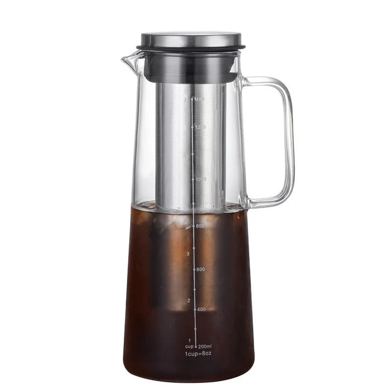 Caraffa per Cold Brew in Vetro Borosilicato con Filtro in Acciaio Inox – 1000 ml / 1400 ml per Caffè Freddo, Tè e Infusi