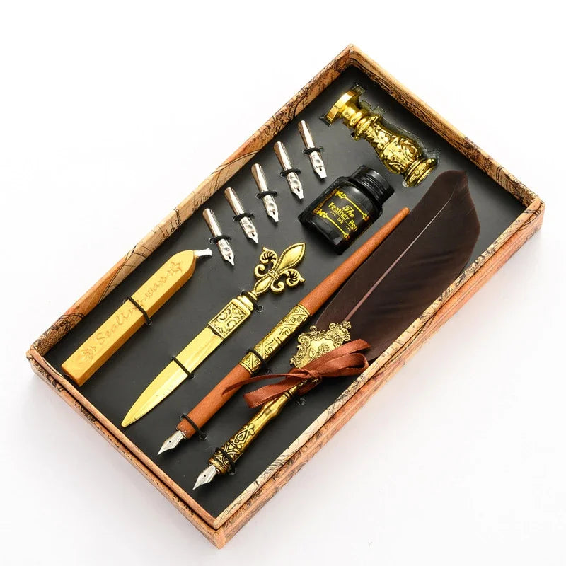 Set Penna Calligrafica con Inchiostro, 5 Pennini e Scatola