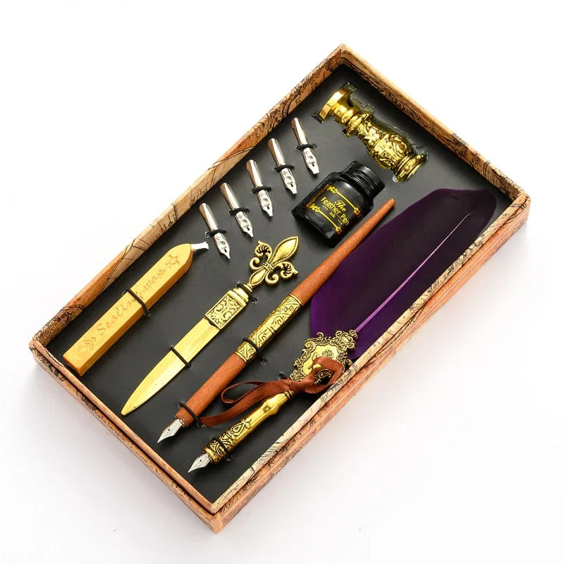 Set Penna Calligrafica con Inchiostro, 5 Pennini e Scatola