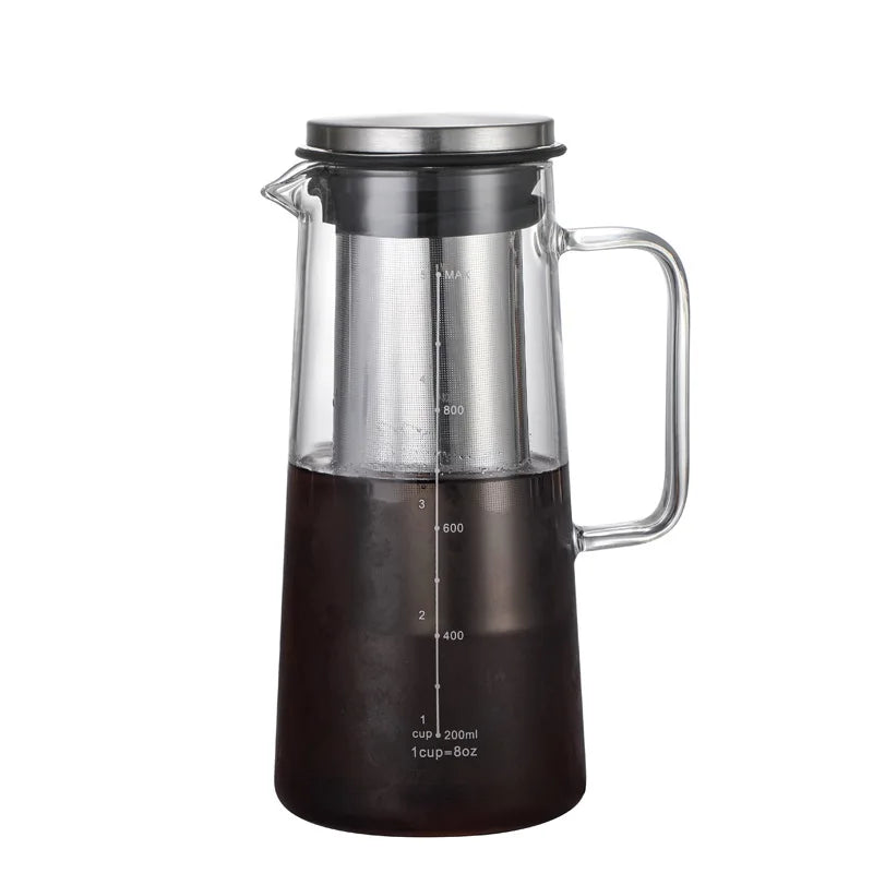 Caraffa per Cold Brew in Vetro Borosilicato con Filtro in Acciaio Inox – 1000 ml / 1400 ml per Caffè Freddo, Tè e Infusi
