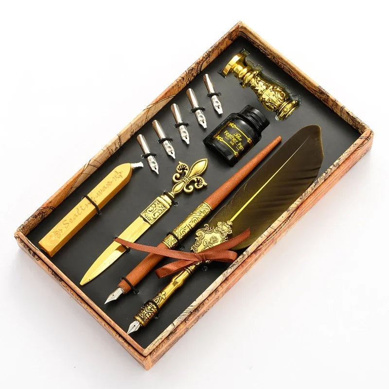 Set Penna Calligrafica con Inchiostro, 5 Pennini e Scatola