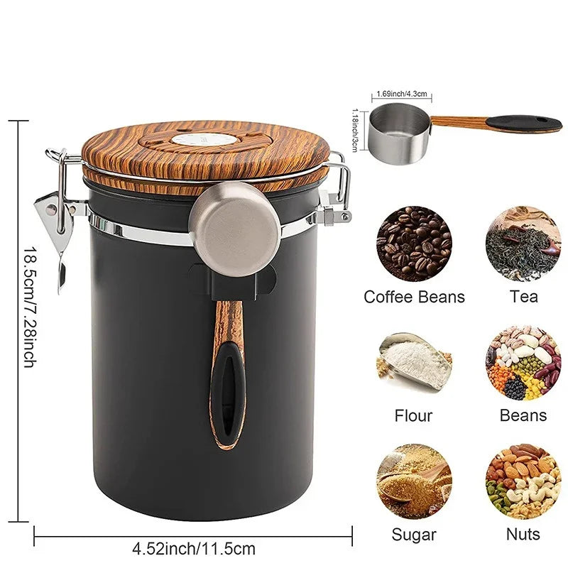 Contenitore Ermetico per Caffè 1,8L in Acciaio Inox 304 – Barattolo Sottovuoto per Chicchi, Polveri e Alimenti Secchi con Cucchiaio Dosatore