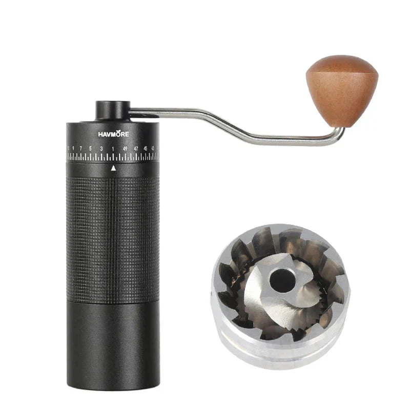 Macinacaffè Manuale Portatile con Macine Coniche 38 mm – Corpo in Alluminio e Regolazione Multi-Livello per Espresso e Pour Over