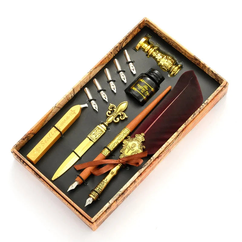 Set Penna Calligrafica con Inchiostro, 5 Pennini e Scatola
