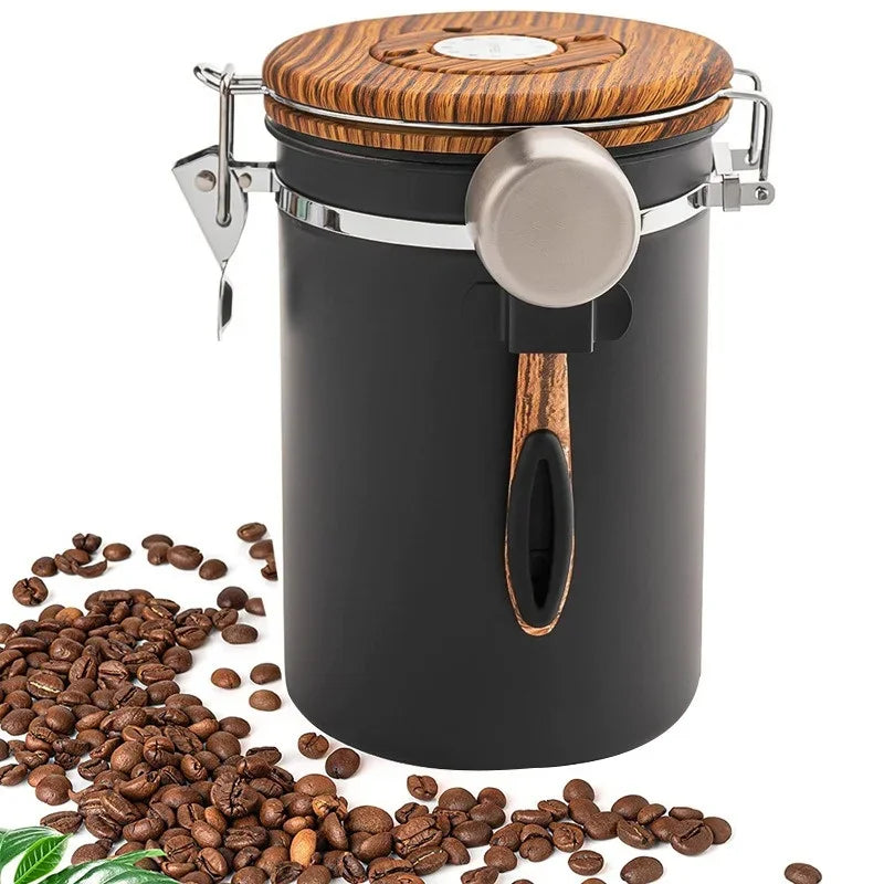 Contenitore Ermetico per Caffè 1,8L in Acciaio Inox 304 – Barattolo Sottovuoto per Chicchi, Polveri e Alimenti Secchi con Cucchiaio Dosatore
