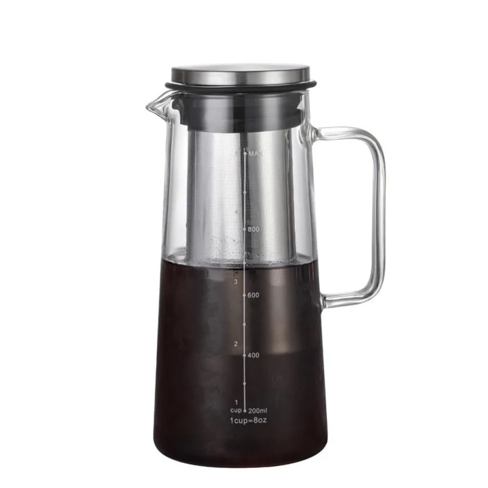 Caraffa per Cold Brew in Vetro Borosilicato con Filtro in Acciaio Inox – 1000 ml / 1400 ml per Caffè Freddo, Tè e Infusi