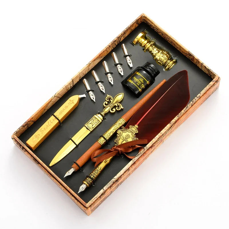 Set Penna Calligrafica con Inchiostro, 5 Pennini e Scatola