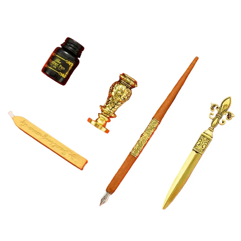Set Penna Calligrafica con Inchiostro, 5 Pennini e Scatola