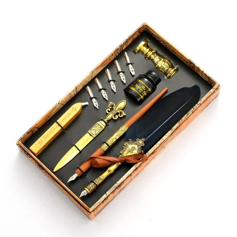 Set Penna Calligrafica con Inchiostro, 5 Pennini e Scatola