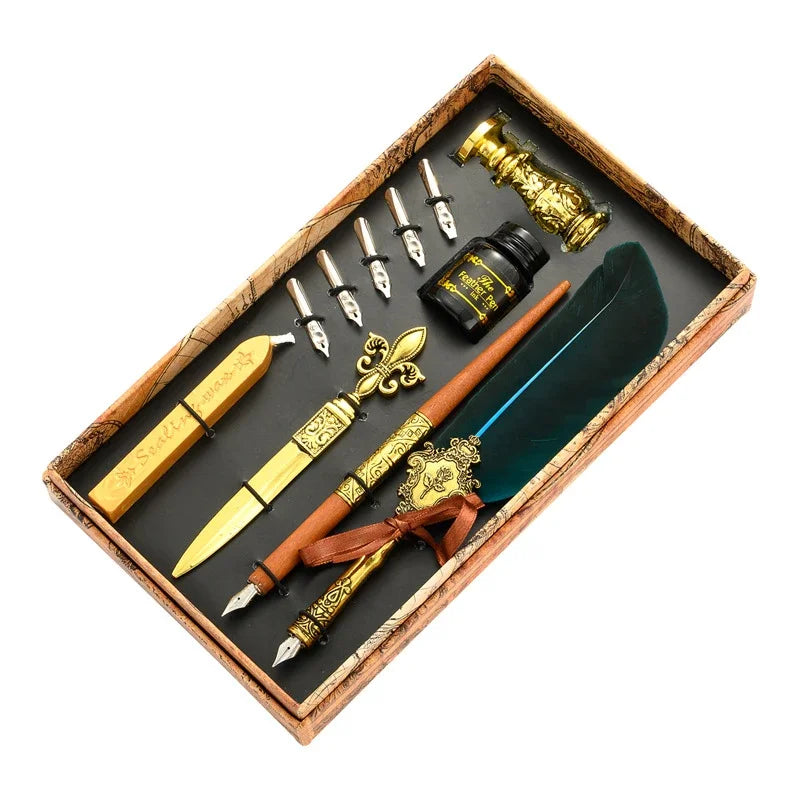 Set Penna Calligrafica con Inchiostro, 5 Pennini e Scatola
