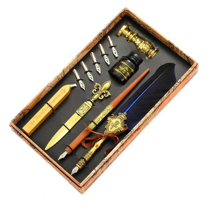 Set Penna Calligrafica con Inchiostro, 5 Pennini e Scatola