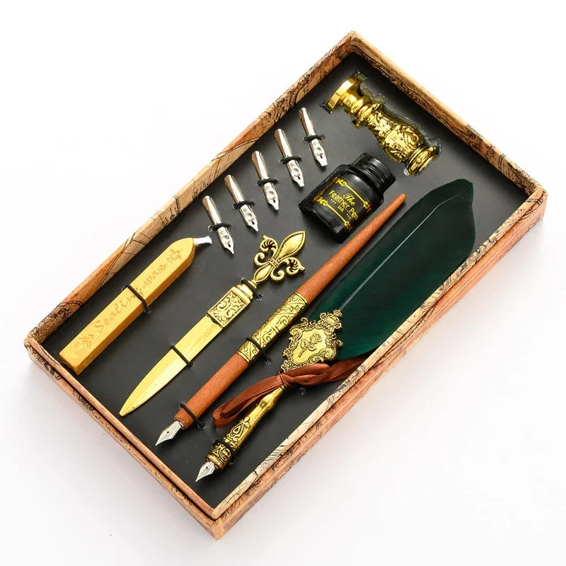 Set Penna Calligrafica con Inchiostro, 5 Pennini e Scatola