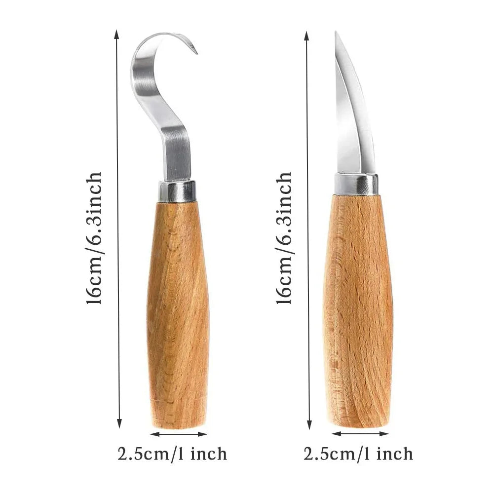 Set Coltelli da Intaglio in Acciaio Inossidabile con Manici in Faggio