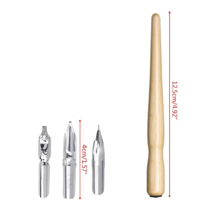 Set Penna Calligrafica a Immersione con 3 Pennini e Inchiostro