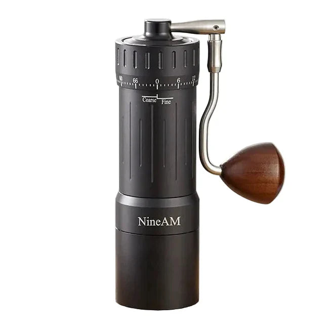 Macinacaffè Manuale NineAM M1/Pro 2024 – Macine Coniche in Acciaio 48 mm con Corpo in Alluminio e Legno di Noce